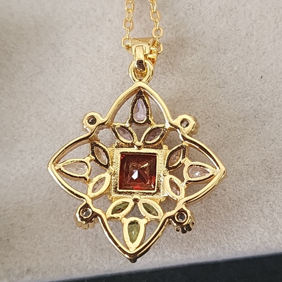 Gold with Multi Color CZ Stones Necklace Earrings Set - Picture 3 of 10